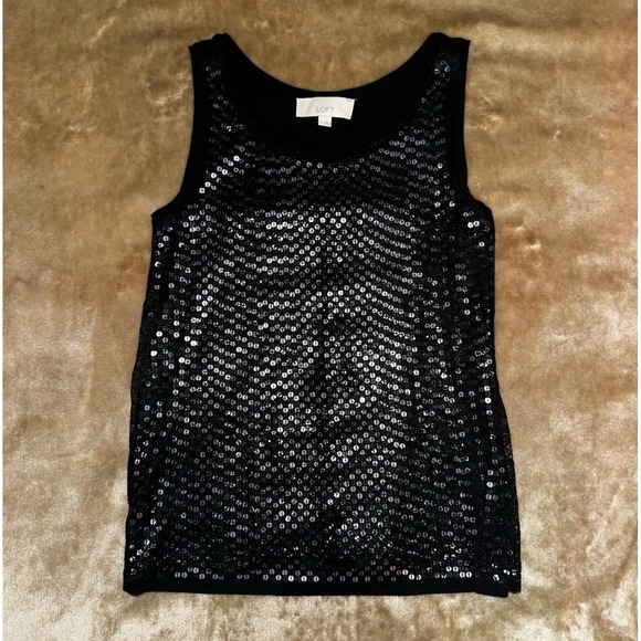 LOFT Tops - Loft Dressy Tank Size Small Black Sequin Lace Sleeveless Pullover